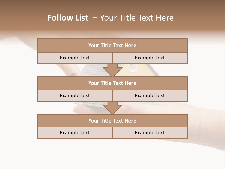 Female Hand Reaching For A House Isolated On A White Background. PowerPoint Template