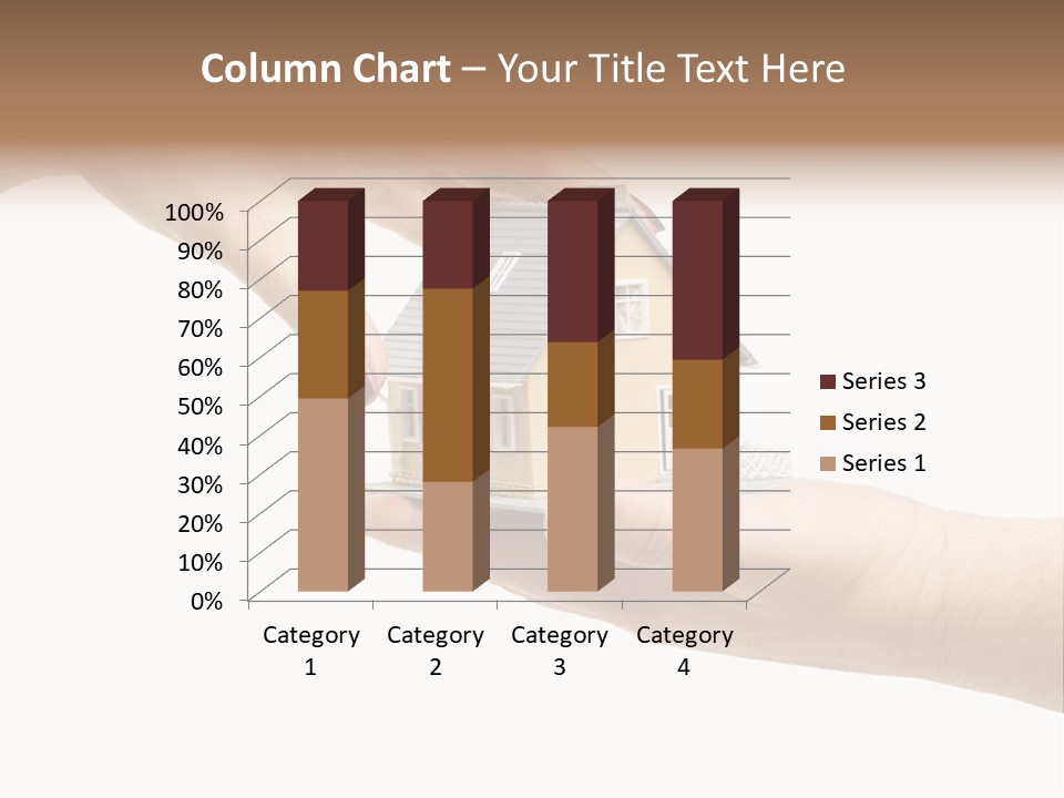 Female Hand Reaching For A House Isolated On A White Background. PowerPoint Template