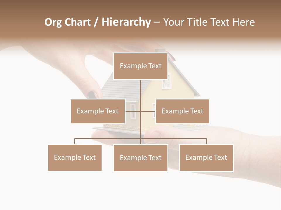 Female Hand Reaching For A House Isolated On A White Background. PowerPoint Template