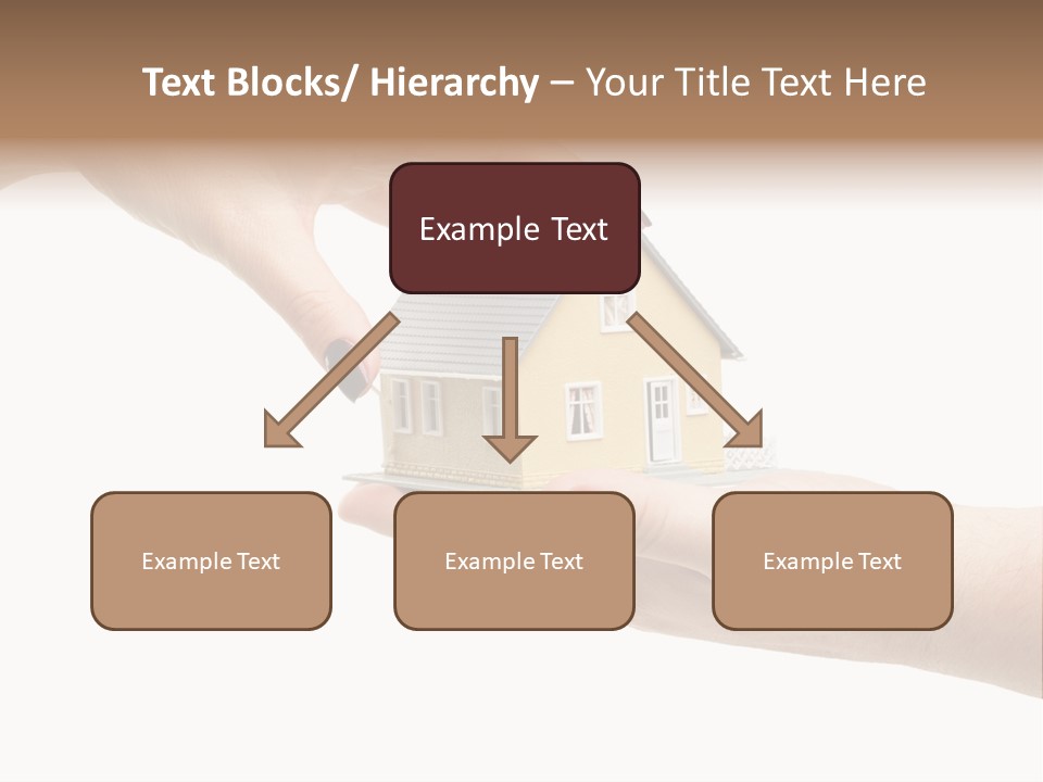 Female Hand Reaching For A House Isolated On A White Background. PowerPoint Template