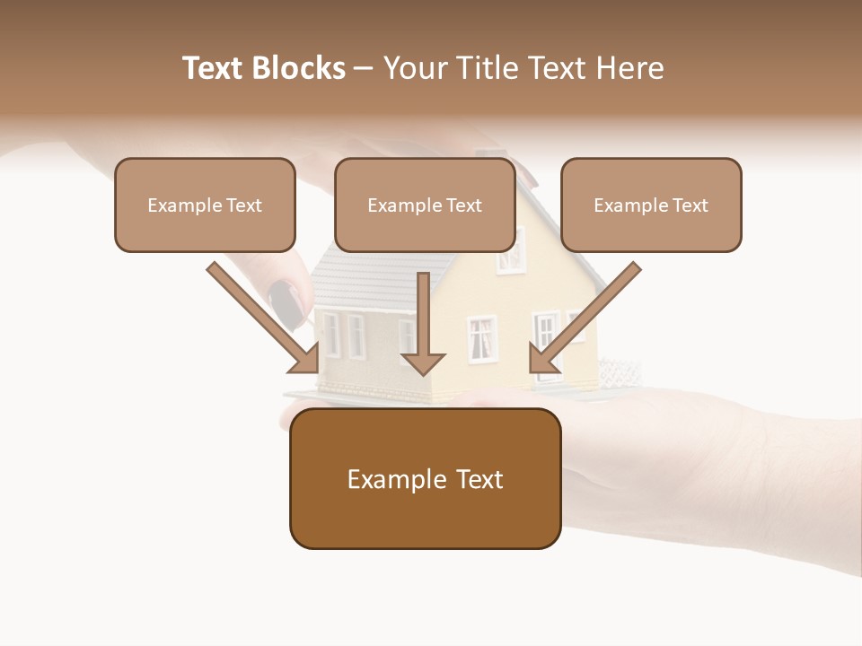 Female Hand Reaching For A House Isolated On A White Background. PowerPoint Template