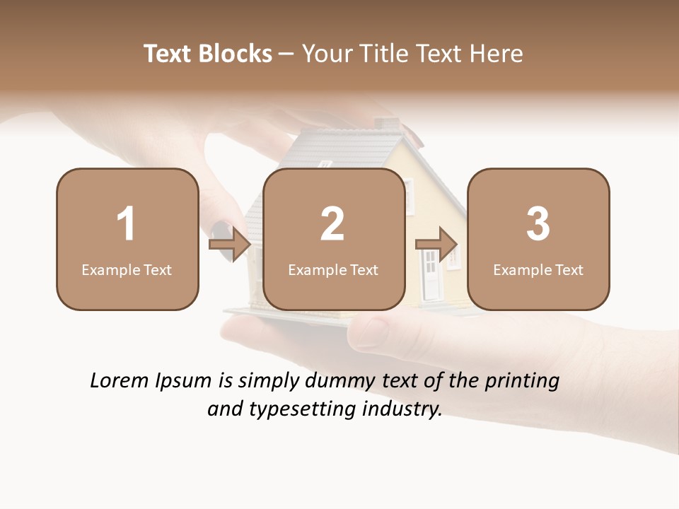 Female Hand Reaching For A House Isolated On A White Background. PowerPoint Template