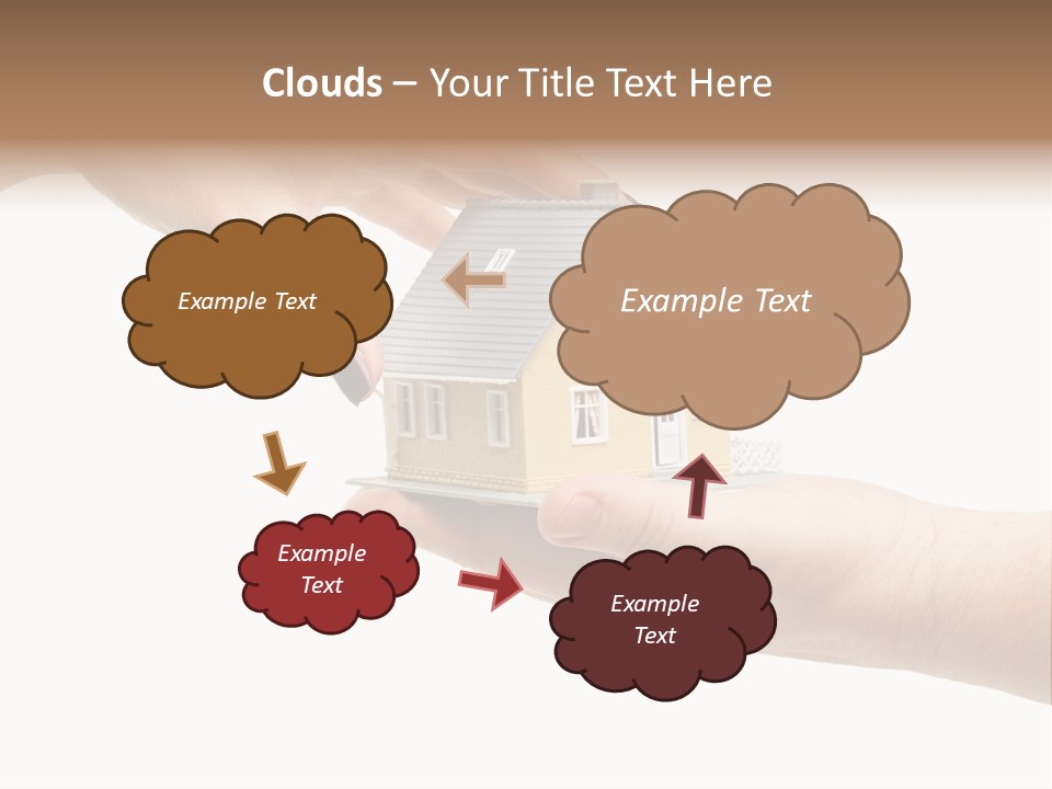 Female Hand Reaching For A House Isolated On A White Background. PowerPoint Template