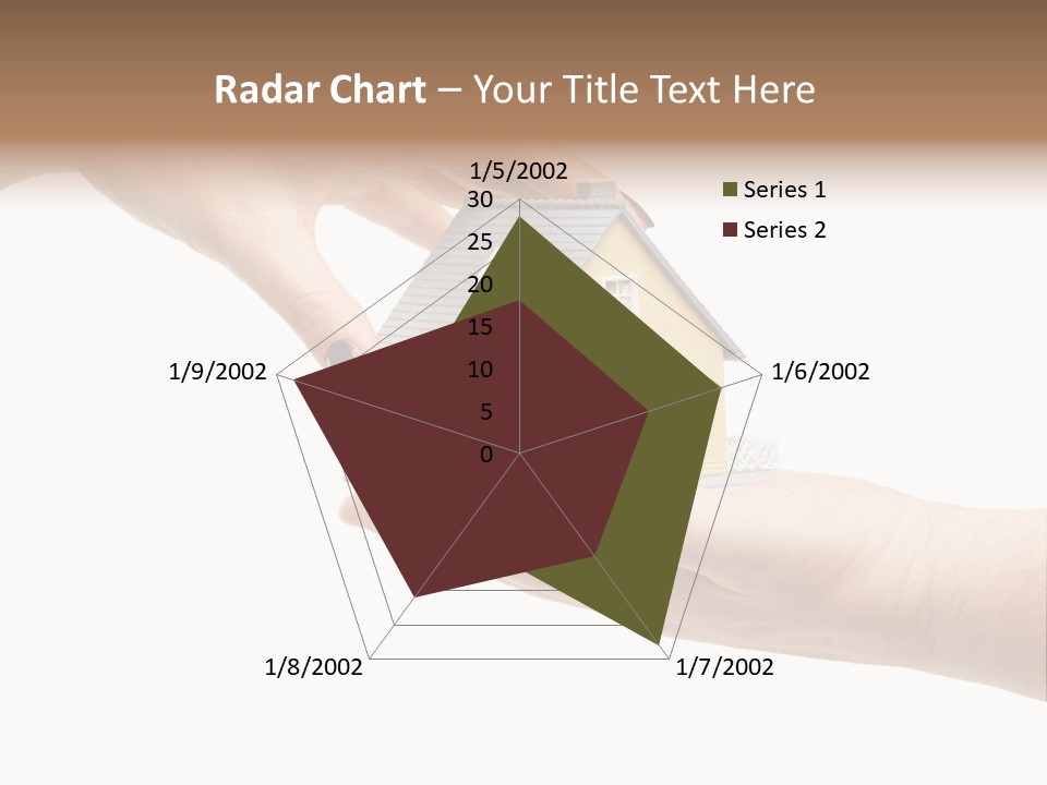Female Hand Reaching For A House Isolated On A White Background. PowerPoint Template