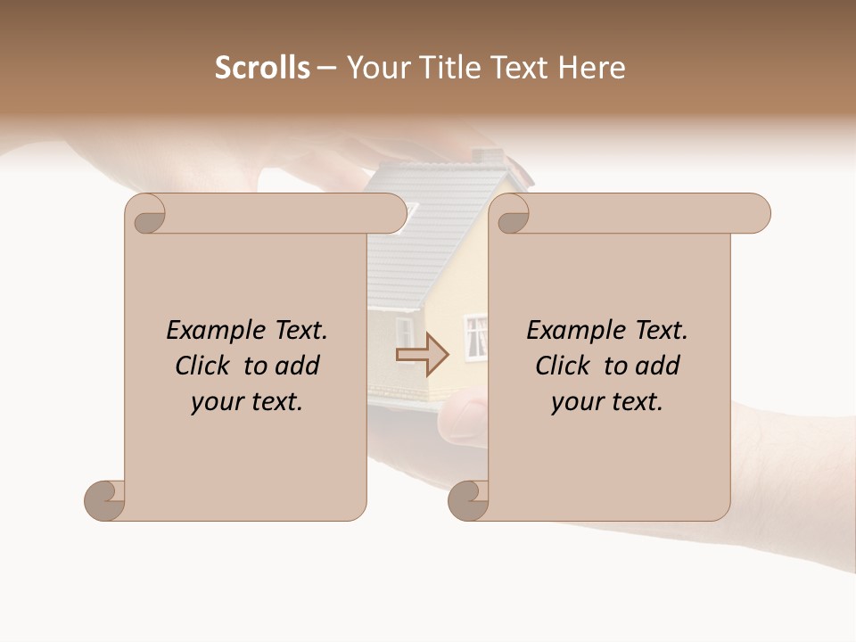 Female Hand Reaching For A House Isolated On A White Background. PowerPoint Template