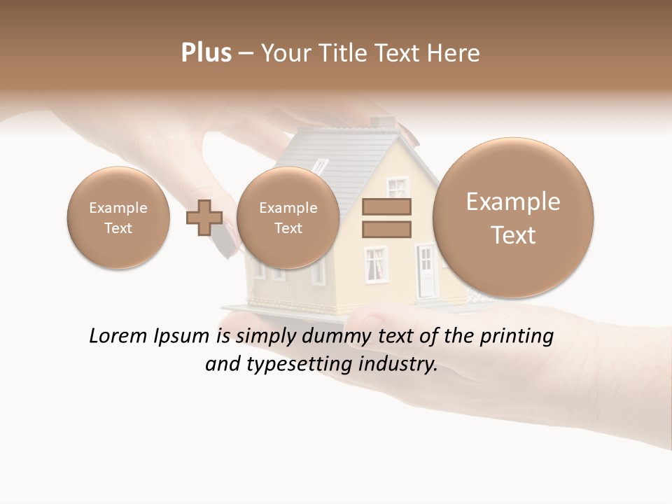 Female Hand Reaching For A House Isolated On A White Background. PowerPoint Template