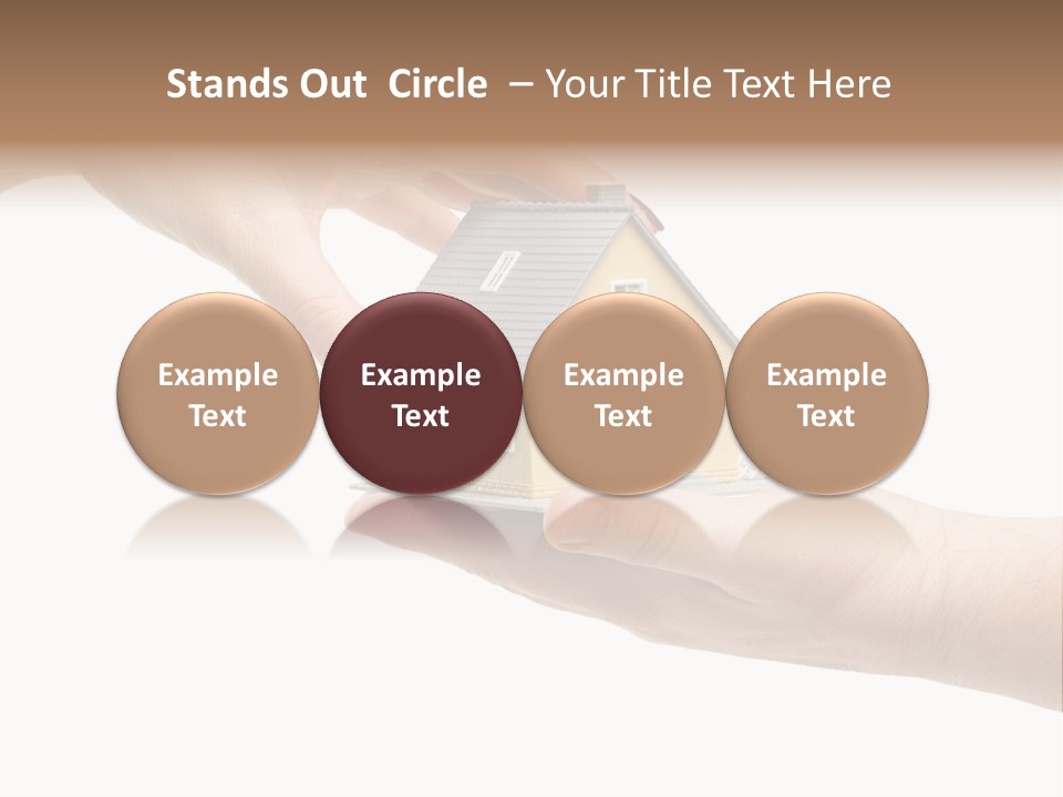 Female Hand Reaching For A House Isolated On A White Background. PowerPoint Template