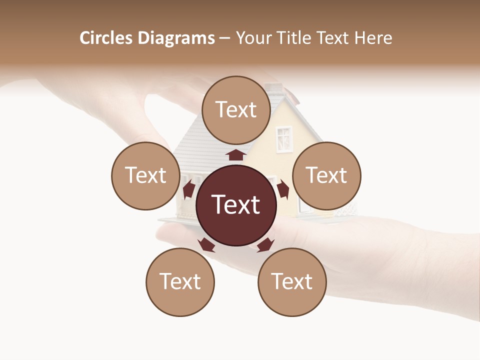 Female Hand Reaching For A House Isolated On A White Background. PowerPoint Template