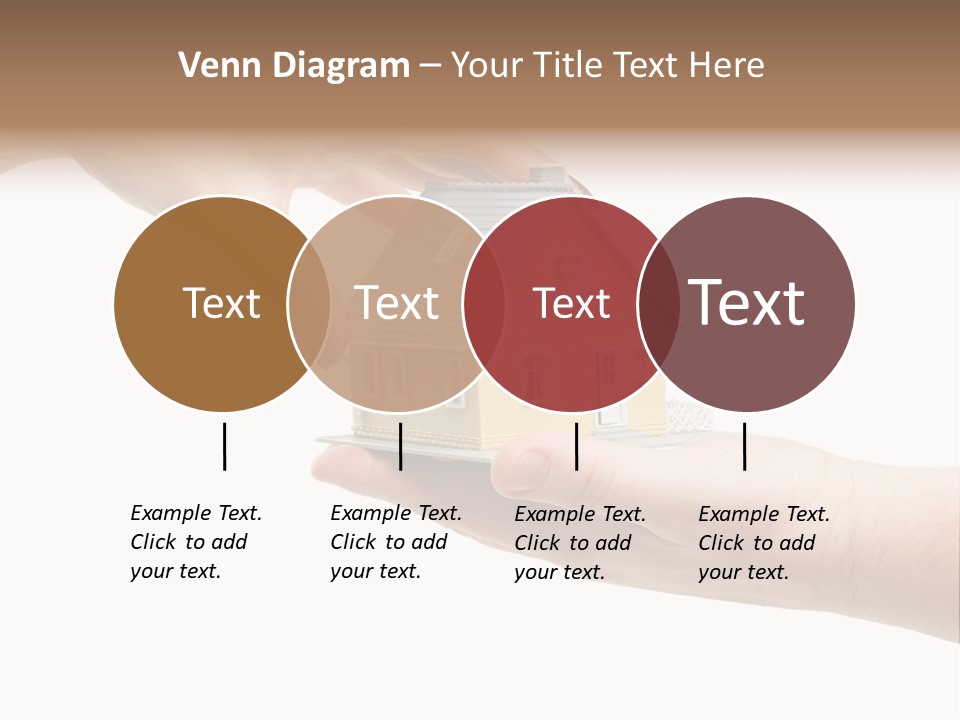 Female Hand Reaching For A House Isolated On A White Background. PowerPoint Template