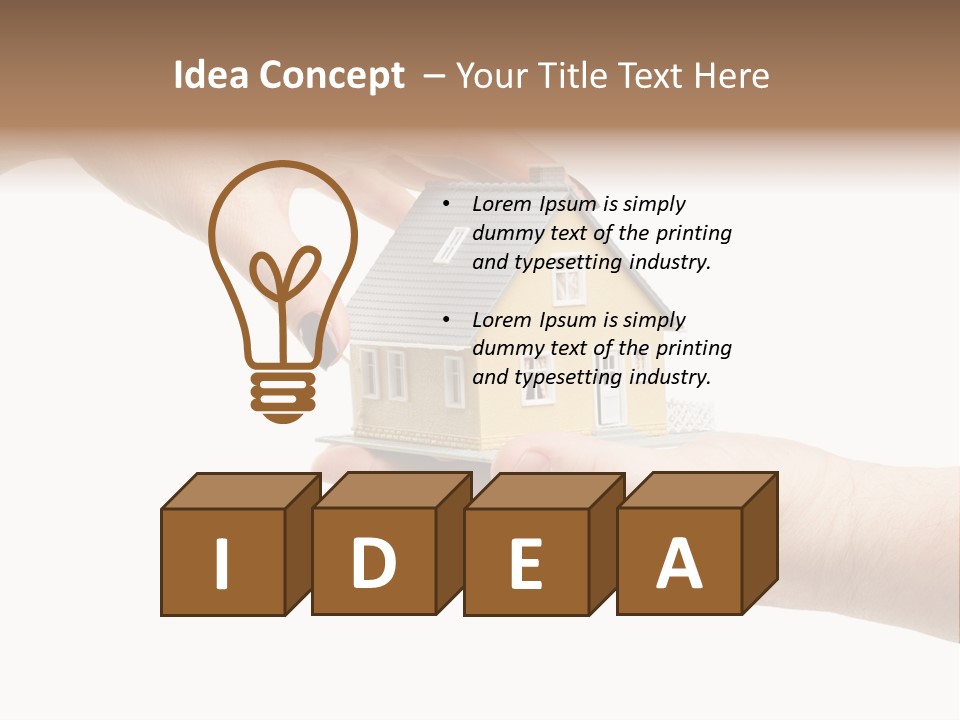 Female Hand Reaching For A House Isolated On A White Background. PowerPoint Template