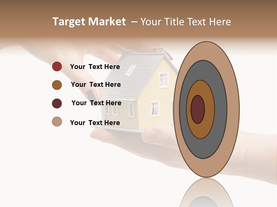 Female Hand Reaching For A House Isolated On A White Background. PowerPoint Template