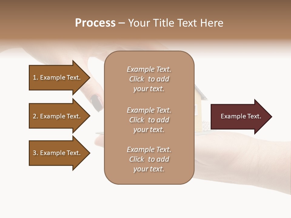 Female Hand Reaching For A House Isolated On A White Background. PowerPoint Template