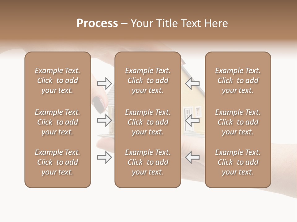 Female Hand Reaching For A House Isolated On A White Background. PowerPoint Template