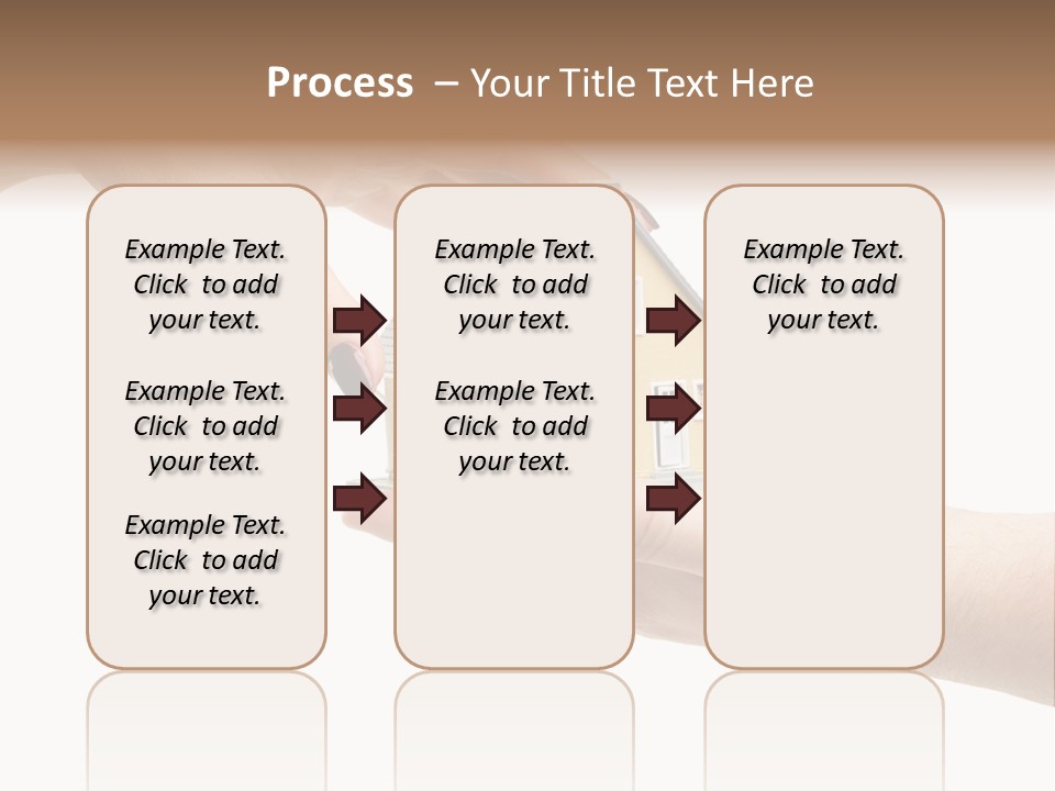 Female Hand Reaching For A House Isolated On A White Background. PowerPoint Template