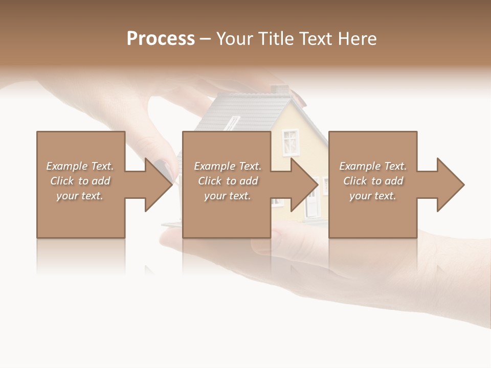 Female Hand Reaching For A House Isolated On A White Background. PowerPoint Template