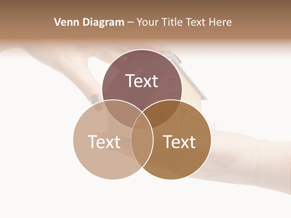 Female Hand Reaching For A House Isolated On A White Background. PowerPoint Template