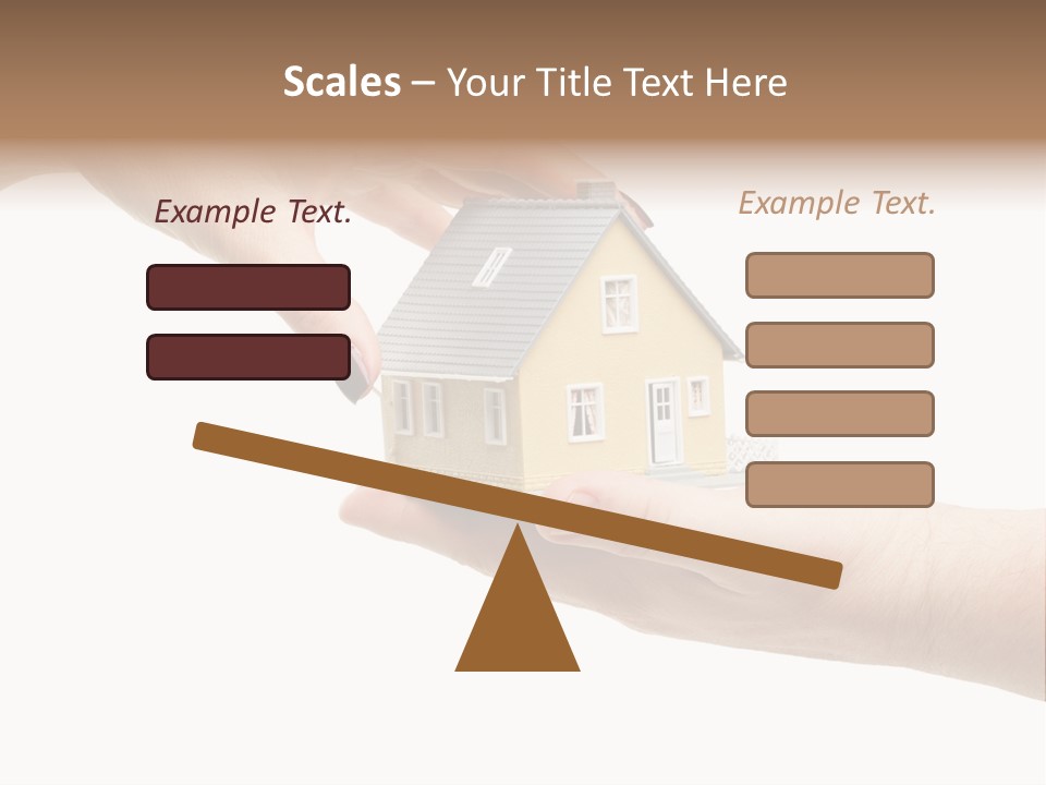 Female Hand Reaching For A House Isolated On A White Background. PowerPoint Template