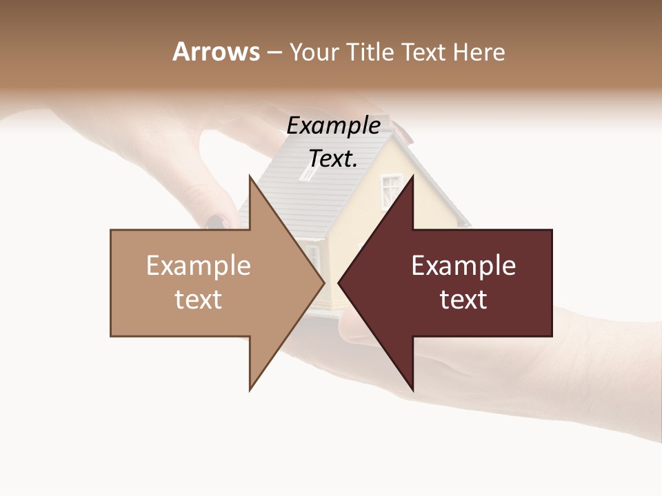 Female Hand Reaching For A House Isolated On A White Background. PowerPoint Template