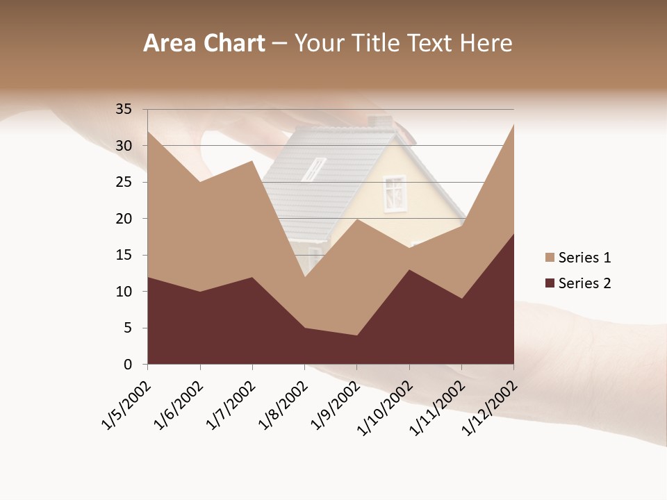 Female Hand Reaching For A House Isolated On A White Background. PowerPoint Template