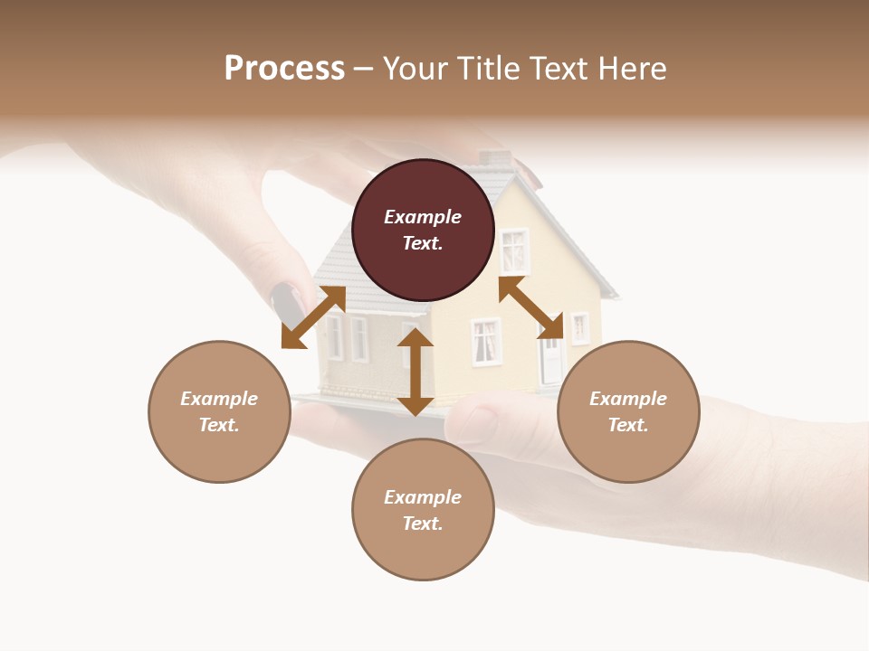 Female Hand Reaching For A House Isolated On A White Background. PowerPoint Template