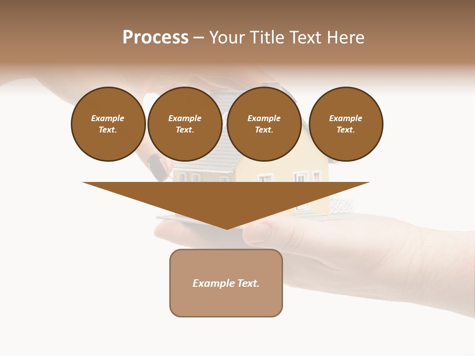 Female Hand Reaching For A House Isolated On A White Background. PowerPoint Template