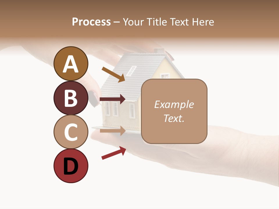 Female Hand Reaching For A House Isolated On A White Background. PowerPoint Template