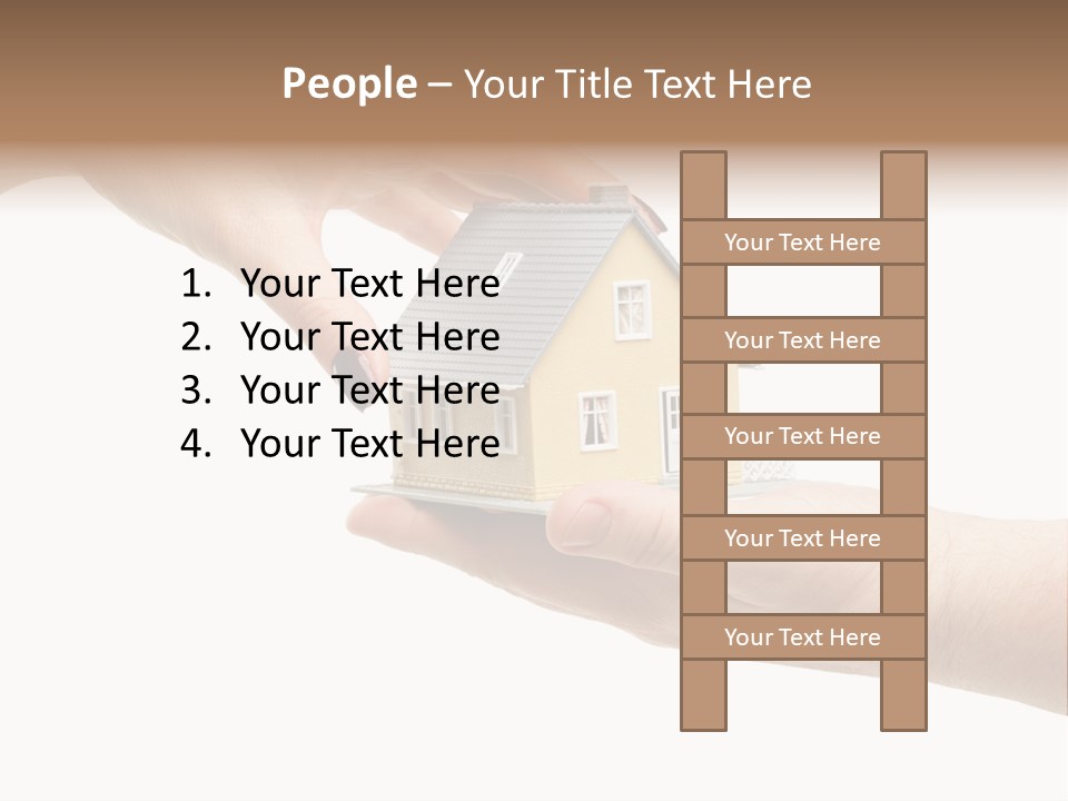 Female Hand Reaching For A House Isolated On A White Background. PowerPoint Template