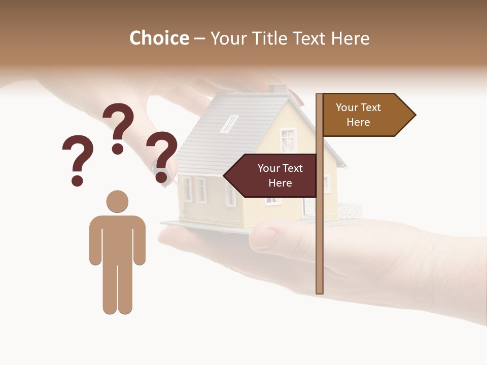 Female Hand Reaching For A House Isolated On A White Background. PowerPoint Template