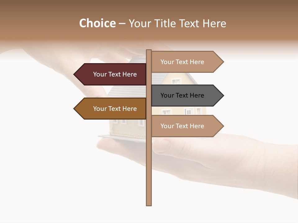 Female Hand Reaching For A House Isolated On A White Background. PowerPoint Template