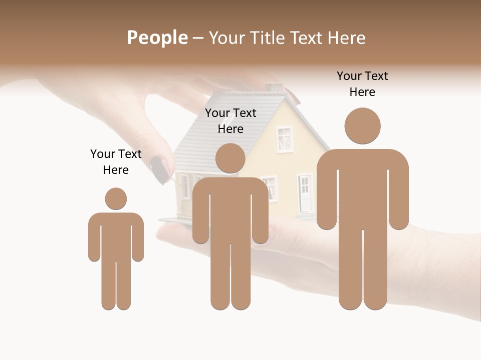 Female Hand Reaching For A House Isolated On A White Background. PowerPoint Template