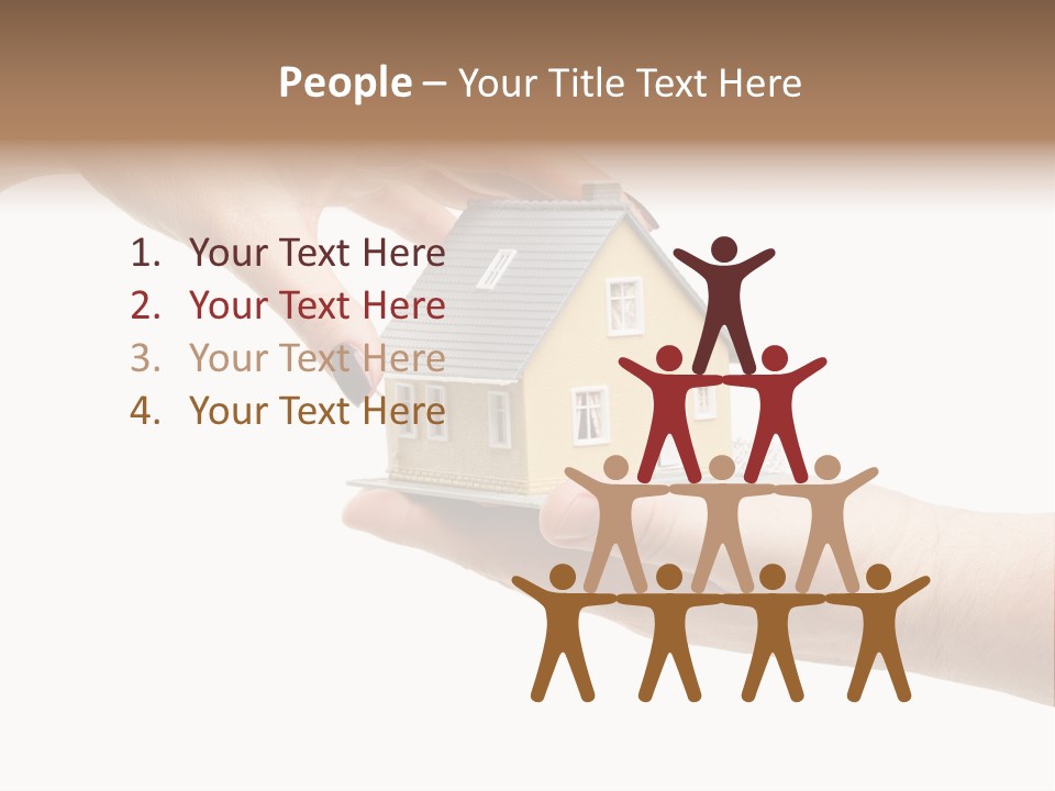 Female Hand Reaching For A House Isolated On A White Background. PowerPoint Template