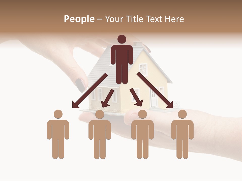 Female Hand Reaching For A House Isolated On A White Background. PowerPoint Template