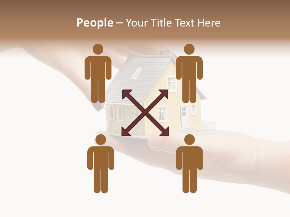 Female Hand Reaching For A House Isolated On A White Background. PowerPoint Template