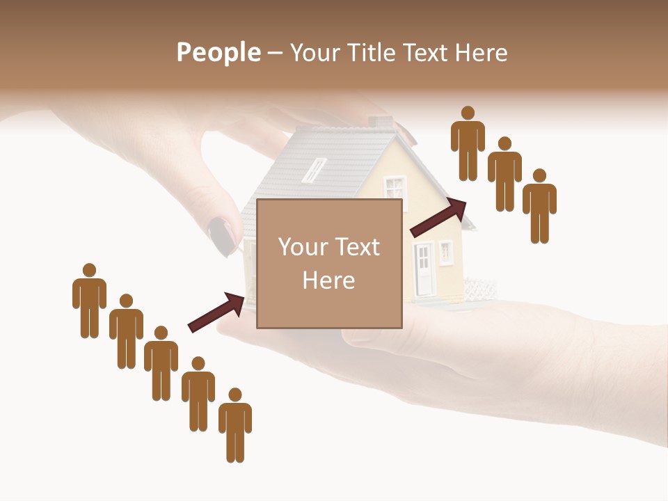 Female Hand Reaching For A House Isolated On A White Background. PowerPoint Template