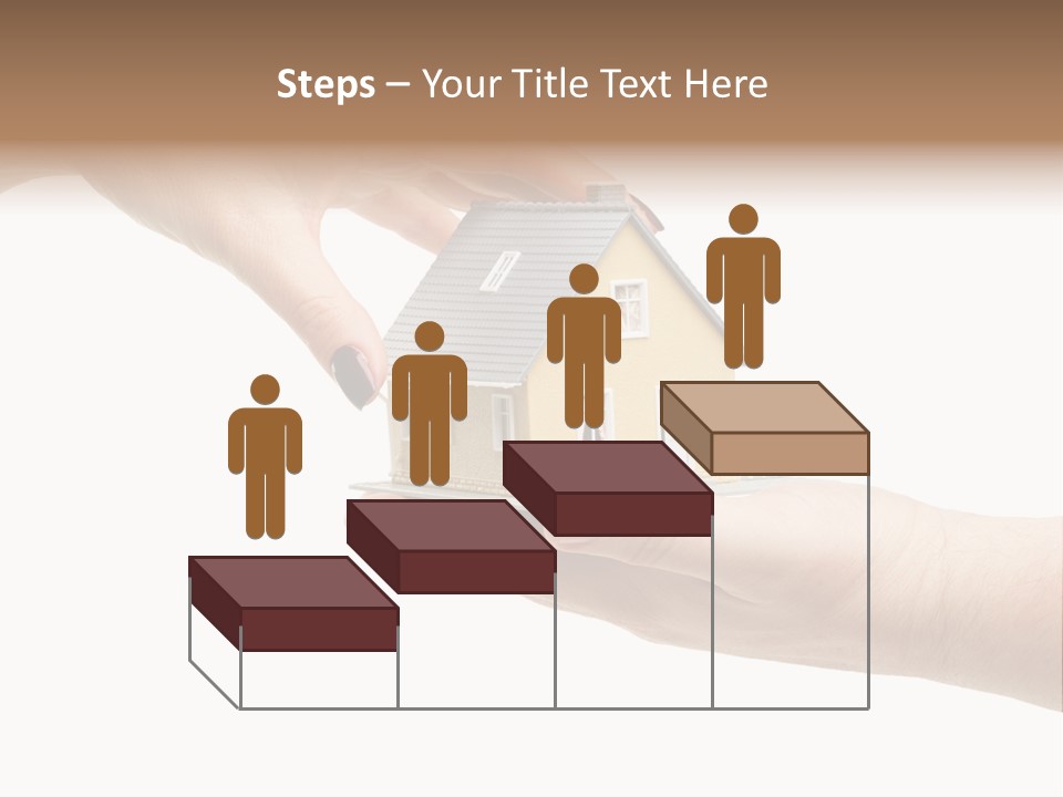 Female Hand Reaching For A House Isolated On A White Background. PowerPoint Template