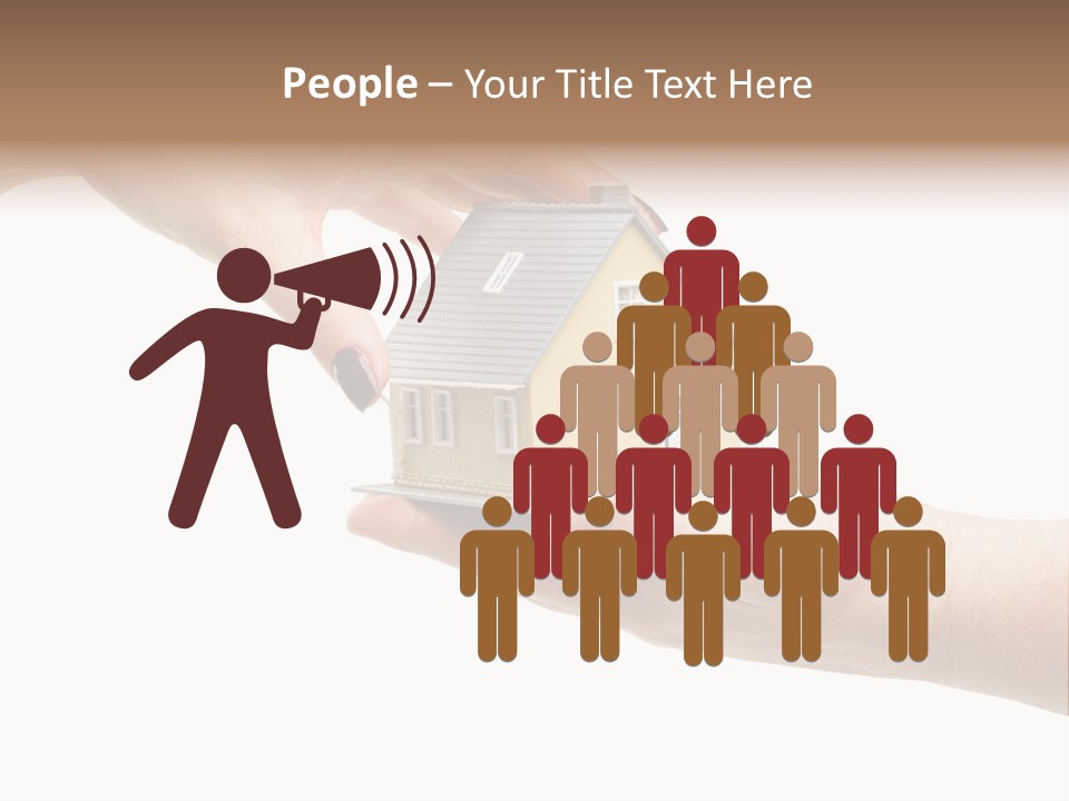 Female Hand Reaching For A House Isolated On A White Background. PowerPoint Template