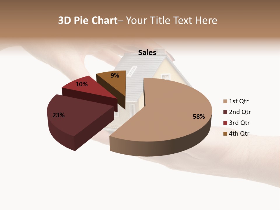 Female Hand Reaching For A House Isolated On A White Background. PowerPoint Template