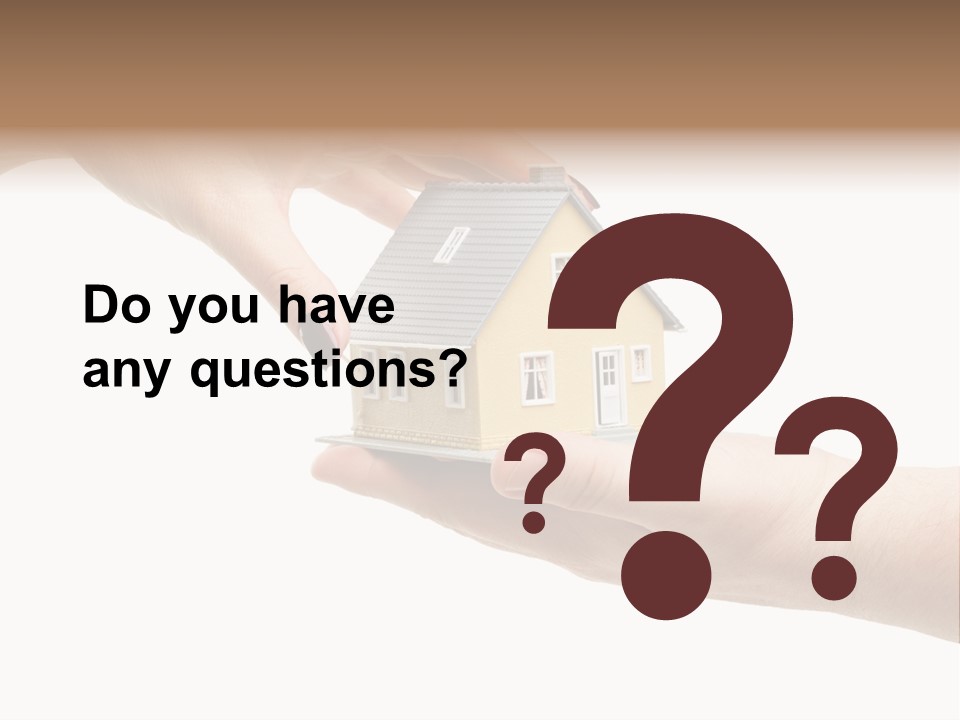 Female Hand Reaching For A House Isolated On A White Background. PowerPoint Template