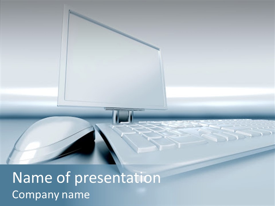 Components Of A Personal Computer: Monitor, Mouse, Keyboard, Stylized In Metallic Style PowerPoint Template