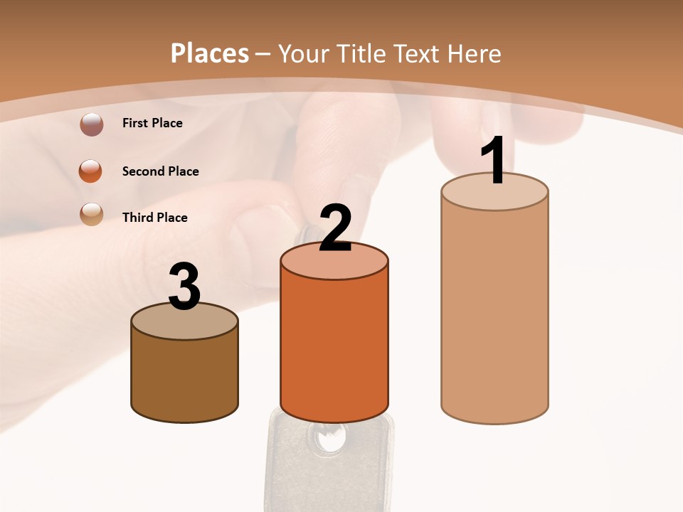 Close Up Of A Person's Hand, Handing Over A Key. Focus On The Key. Isolated On A White Background. PowerPoint Template