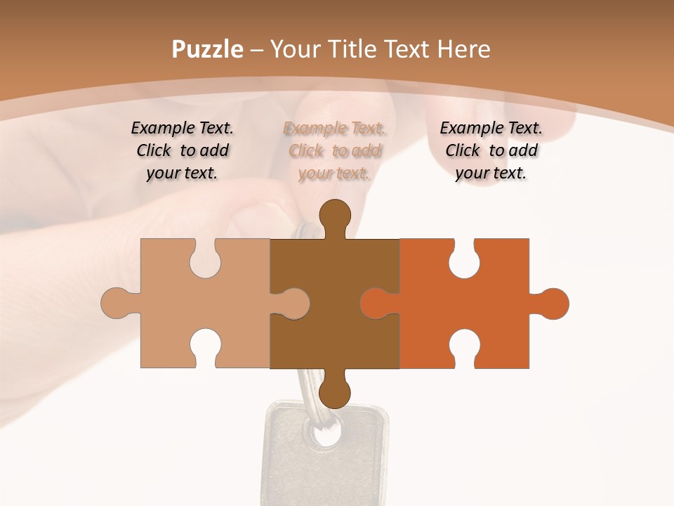 Close Up Of A Person's Hand, Handing Over A Key. Focus On The Key. Isolated On A White Background. PowerPoint Template