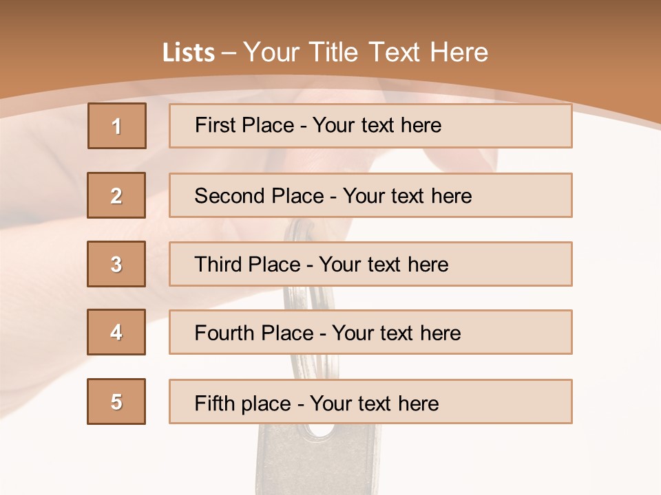 Close Up Of A Person's Hand, Handing Over A Key. Focus On The Key. Isolated On A White Background. PowerPoint Template