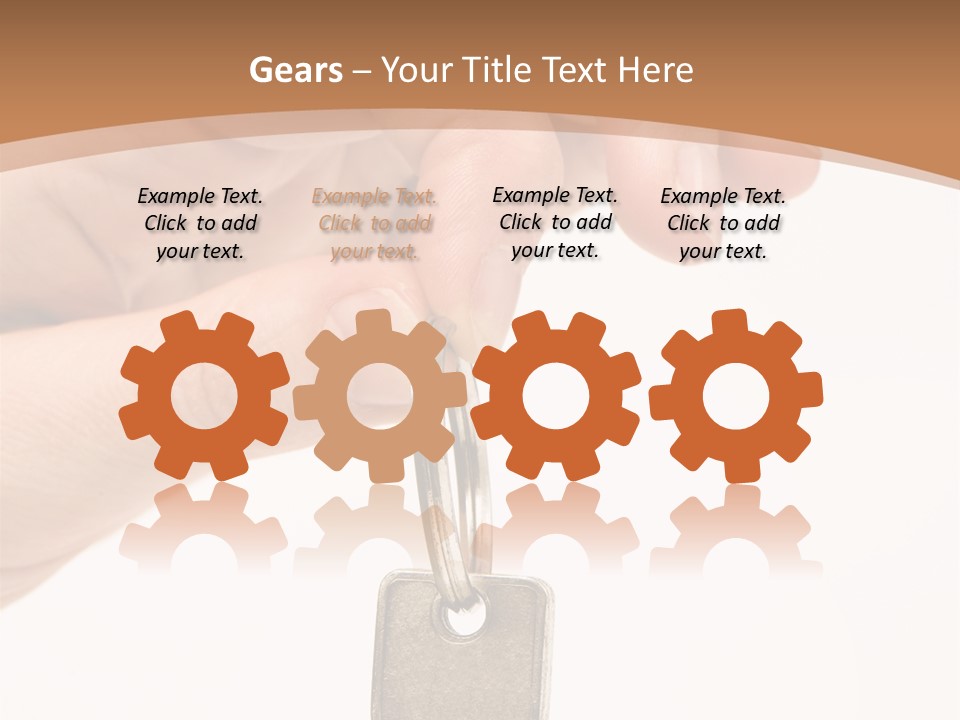 Close Up Of A Person's Hand, Handing Over A Key. Focus On The Key. Isolated On A White Background. PowerPoint Template