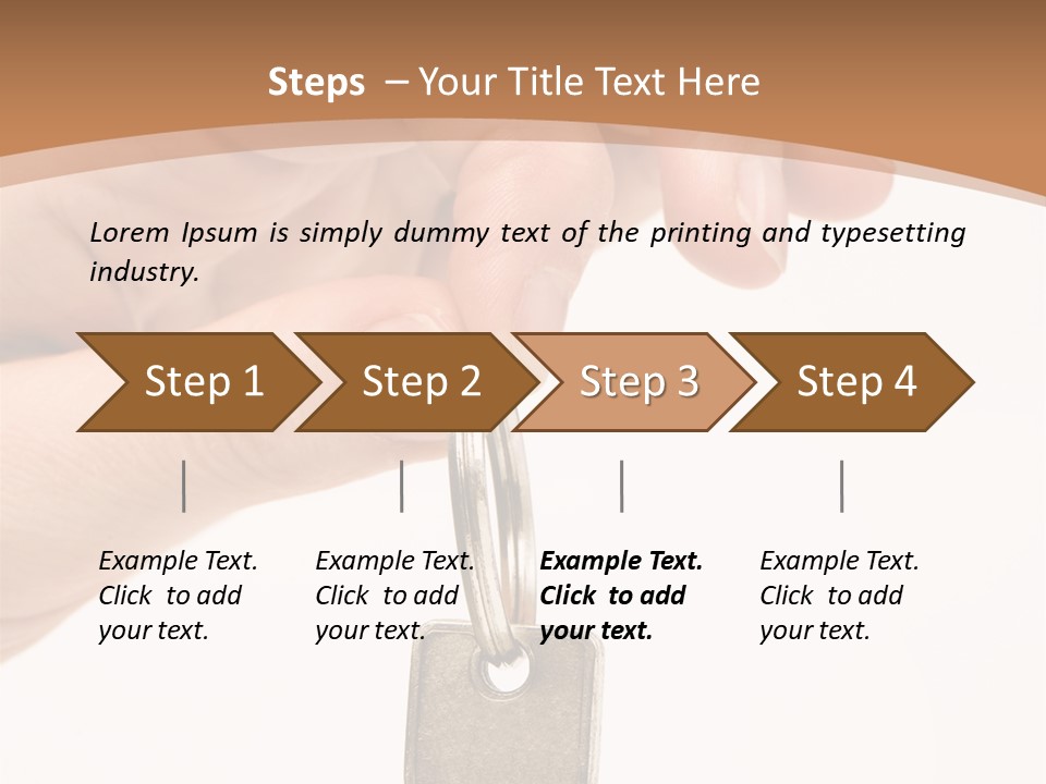 Close Up Of A Person's Hand, Handing Over A Key. Focus On The Key. Isolated On A White Background. PowerPoint Template