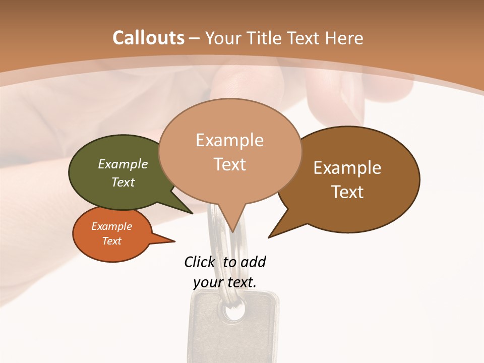 Close Up Of A Person's Hand, Handing Over A Key. Focus On The Key. Isolated On A White Background. PowerPoint Template