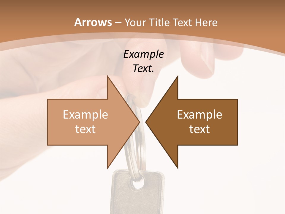 Close Up Of A Person's Hand, Handing Over A Key. Focus On The Key. Isolated On A White Background. PowerPoint Template