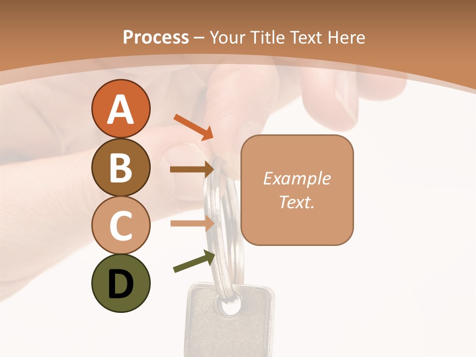 Close Up Of A Person's Hand, Handing Over A Key. Focus On The Key. Isolated On A White Background. PowerPoint Template