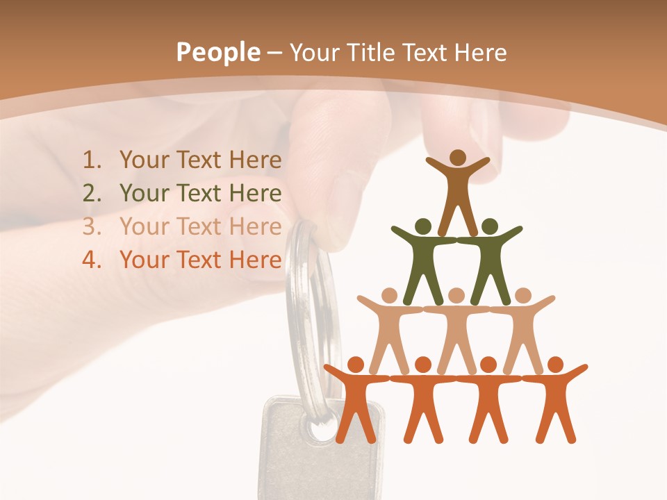 Close Up Of A Person's Hand, Handing Over A Key. Focus On The Key. Isolated On A White Background. PowerPoint Template