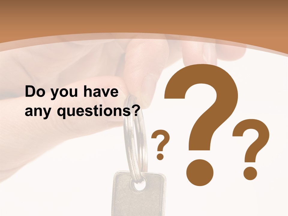 Close Up Of A Person's Hand, Handing Over A Key. Focus On The Key. Isolated On A White Background. PowerPoint Template