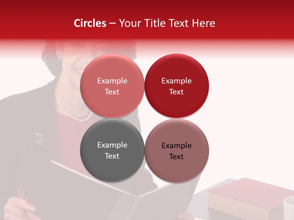 Smiling Business Woman At Desk PowerPoint Template